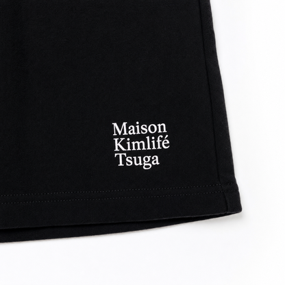 Black Sweat Shorts — logo detail
